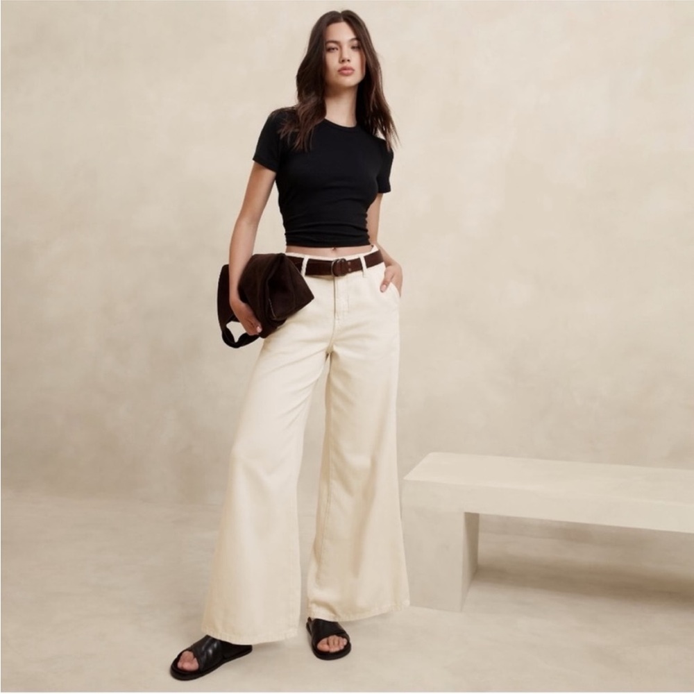 NWT Banana Republic Ultra High Rise Wide Leg Trouser Jean Cream White Sz 27